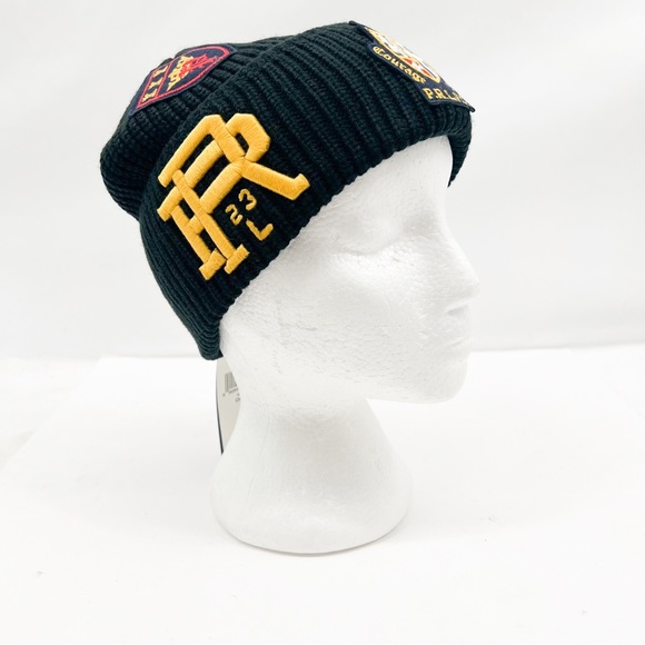 Polo Ralph Lauren BLACK Patched Courage Loyalty Knit Beanie Hat - Picture 4 of 14